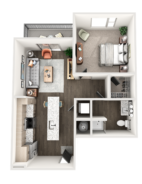 Floor plan for 1 bed, 1 bath, 717 sqft